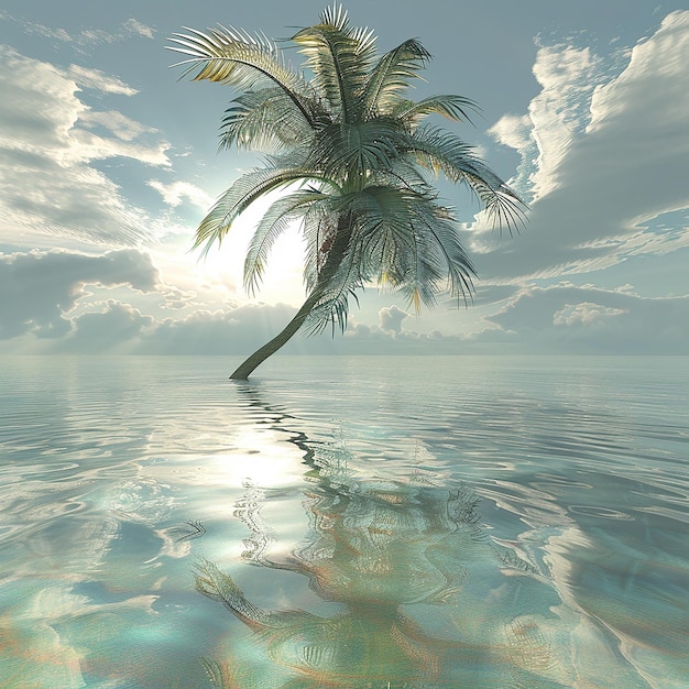 Photo 3d rendered photo of beautiful palm tree in the water