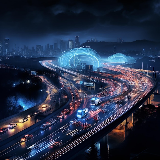 Foto foto renderizzata in 3d del traffico notturno con motion blur