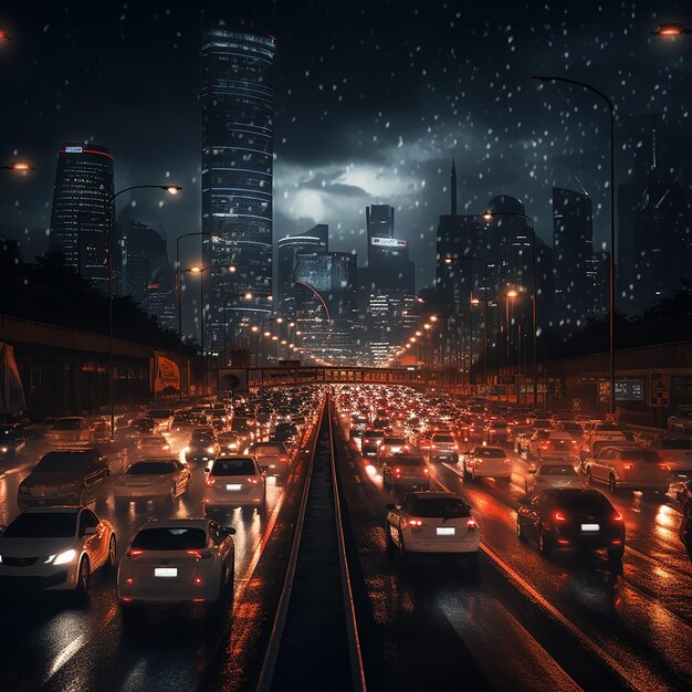 Photo 3d rendered photo of beautiful of traffic at night with motion blur