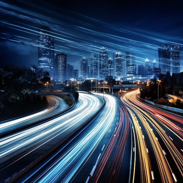 Photo 3d rendered photo of beautiful of traffic at night with motion blur