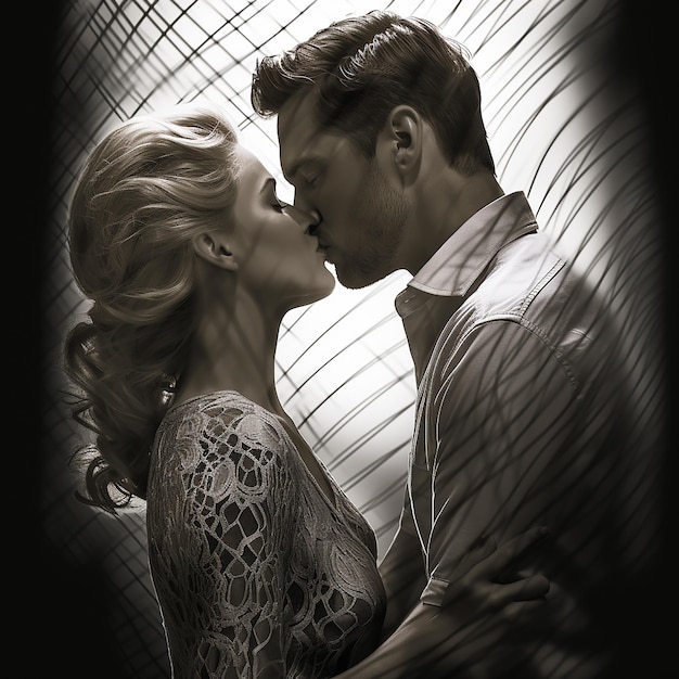 3d rendered photo of Black and white kissing portrait of couple