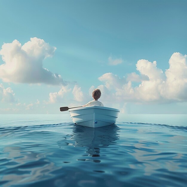 3d rendered photo of Boy Enjoy Driving A Boat In The Middle of The Sea