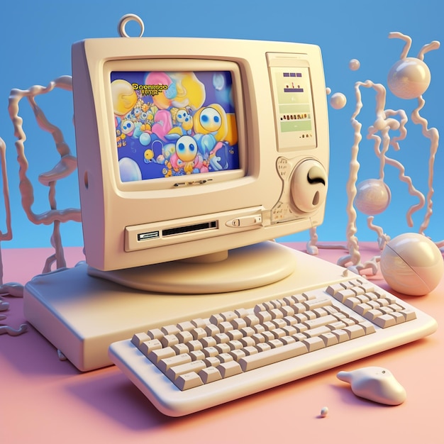 3d rendered photo of cartoonish cartoon of computer