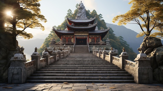 Photo 3d rendered photo of chinese temple design