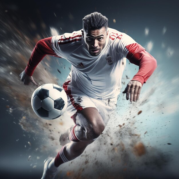 3d rendered photo of Close up on athlete playing soccer