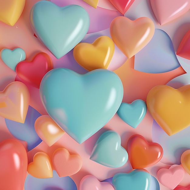 3d rendered photo of colorful 3d heart shapes creative background vertical composition