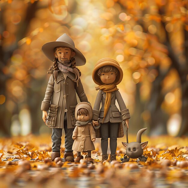 3d rendered Photo of cute and stylish family in a autumn park