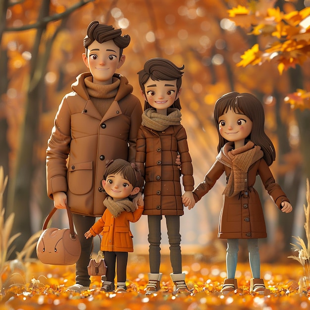 3d rendered Photo of cute and stylish family in a autumn park