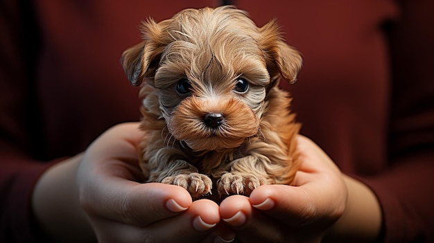 Foto foto 3d di un cane seduto sulla mano