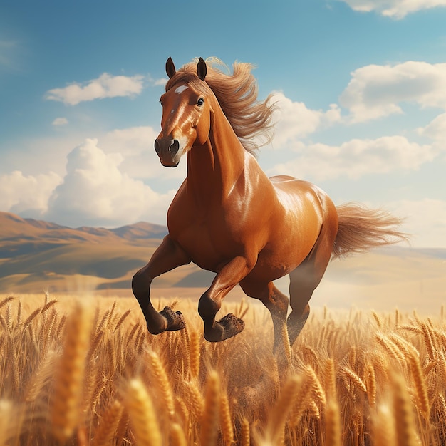 Foto foto renderizzata in 3d di un cavallo che corre sui campi