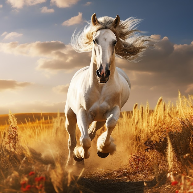 Foto foto renderizzata in 3d di un cavallo che corre sui campi