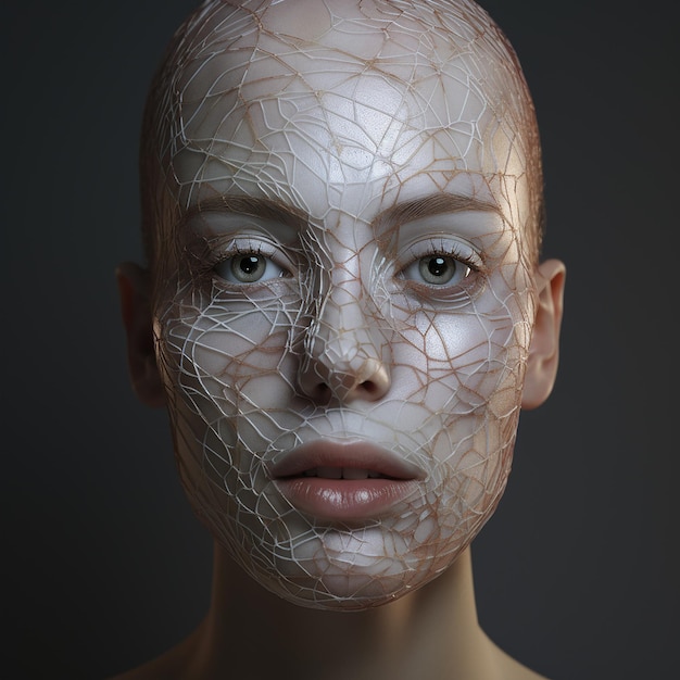 화장을 한 인간 얼굴의 3d 렌더링된 사진