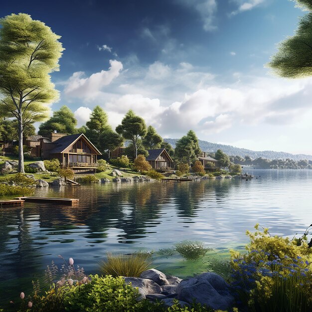 3d rendered photo of lake view