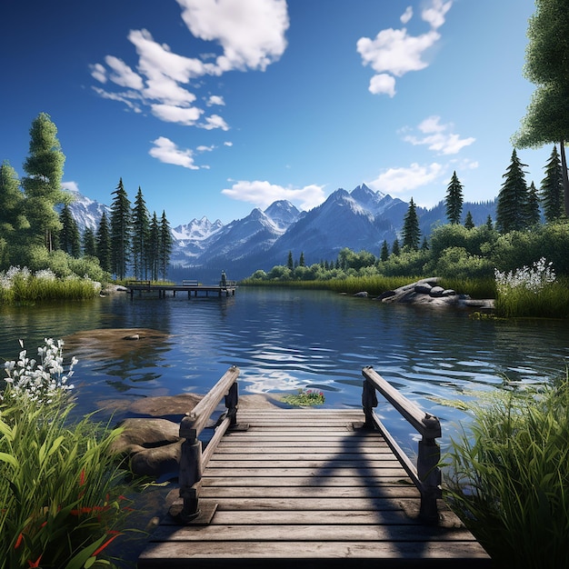 3d rendered photo of lake view