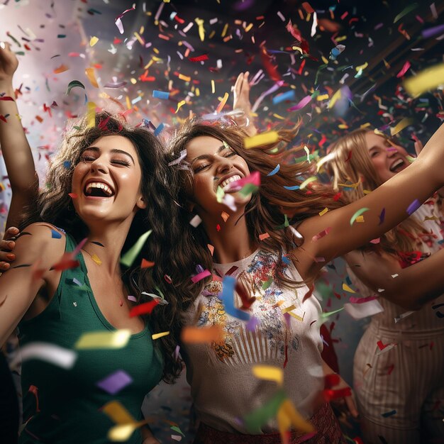 Foto foto renderizzata in 3d di amici lgdt che si godono una celebrazione congiunta con confetti