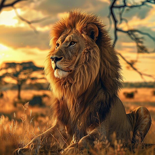 3d rendered photo of lion with nature background