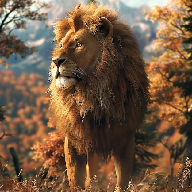 3D-рендеринг фотографии льва с природным фоном
