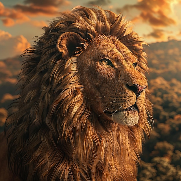 3d rendered photo of lion with nature background