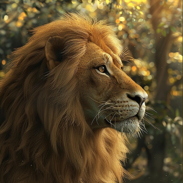 3d rendered photo of lion with nature background