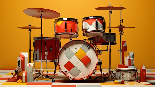 Photo 3d rendered photo of musical drum set