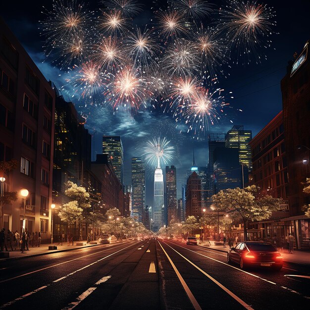 Photo 3d rendered photo of new year firework in city