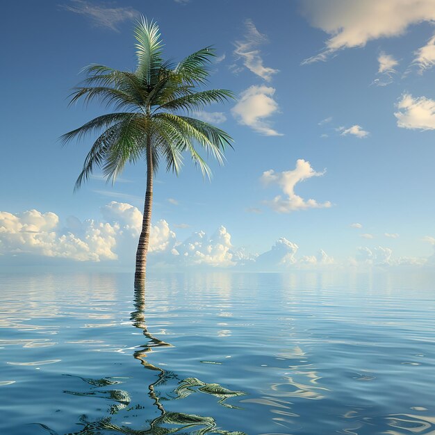 Фото 3d-рендеринг красивой пальмы в воде