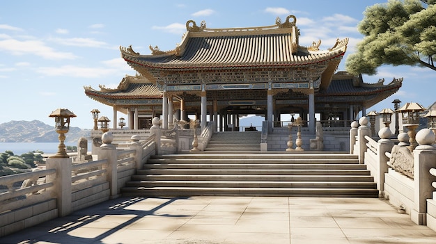 写真 3d レンダリングの中国の寺院のデザイン