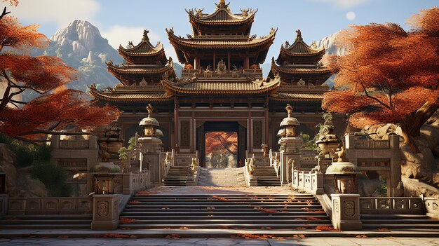 写真 3d レンダリングの中国の寺院のデザイン