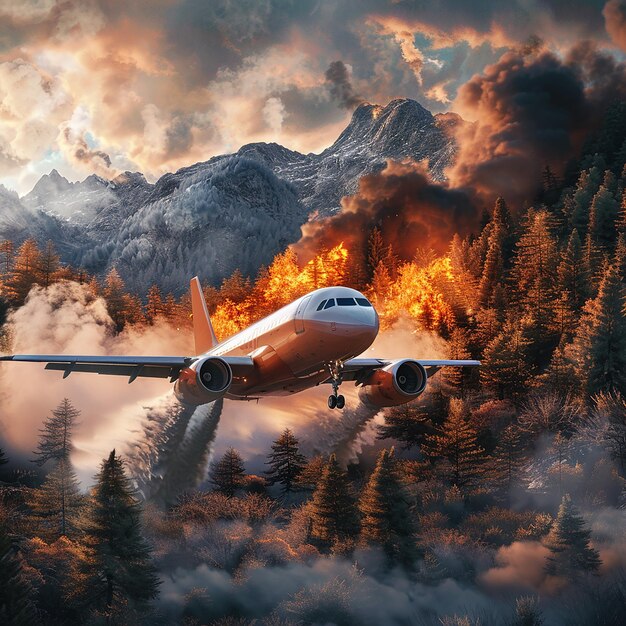 Photo 3d rendered photo of plane trying to put out wildfire