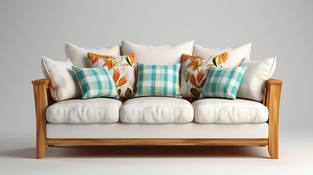 Photo 3d rendered photo of sofa set on a plain background