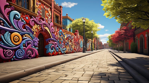 a 3d rendered photo of stunning street art design