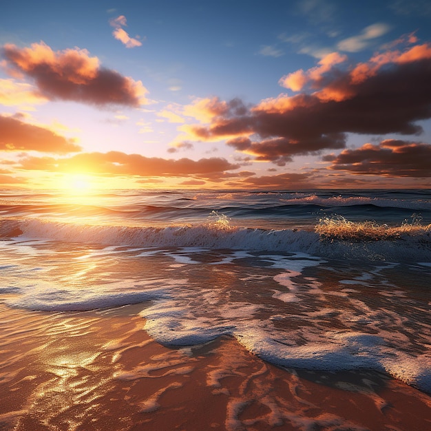 3d rendered photo of sunset on beach