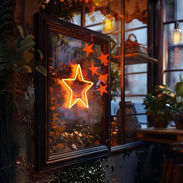 Foto foto renderizzata in 3d di una finestra con la parola stella
