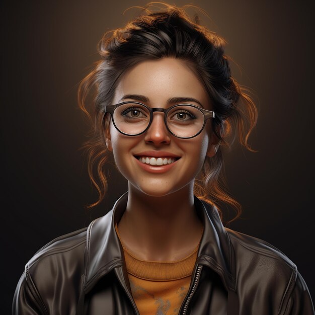 Photo 3d rendered photo of a woman wearing glasses smiles at the camera