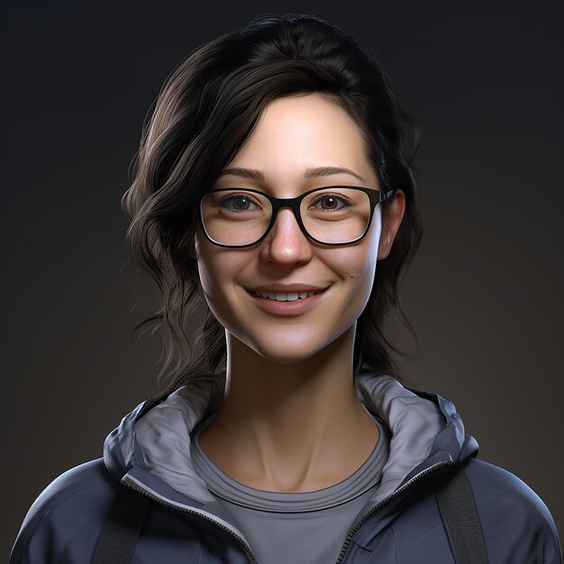 Photo 3d rendered photo of a woman wearing glasses smiles at the camera