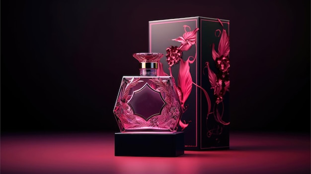 3d rendered photographic view of a vintage perfume bottle in a beautiful background