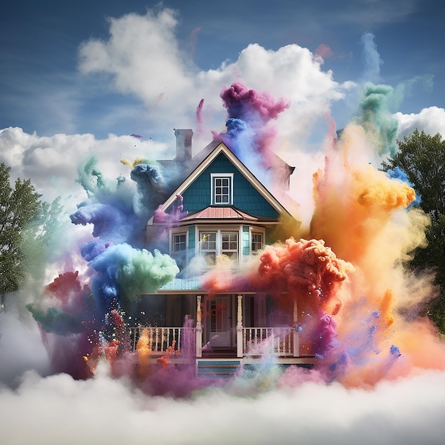 Foto fumo colorato fotorealistico in 3d sulla casa