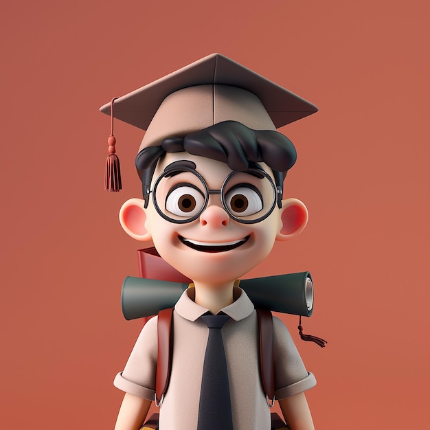 3D rendered photos of 3D illustration of student wearing school uniform cartoon illustration