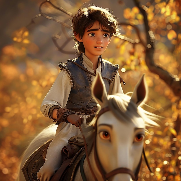 Foto foto renderizzate in 3d di anime di ragazzo a cavallo fantasia foto disney scattate da vicino