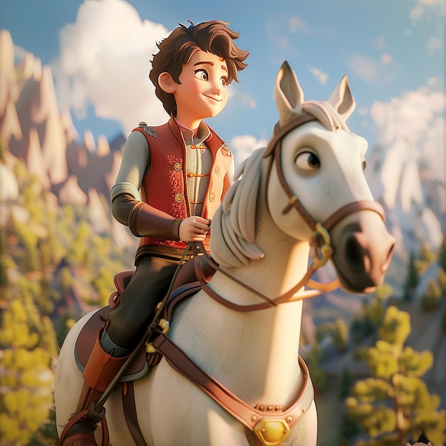 Photo 3d rendered photos of anime boy riding horse fantasy disney photos close up shot