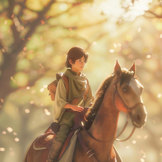 3d rendered photos of anime boy riding horse fantasy Disney photos close up shot