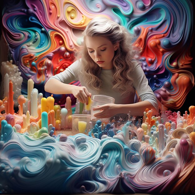 Foto foto 3d di artisti che fanno arte con colori vivaci