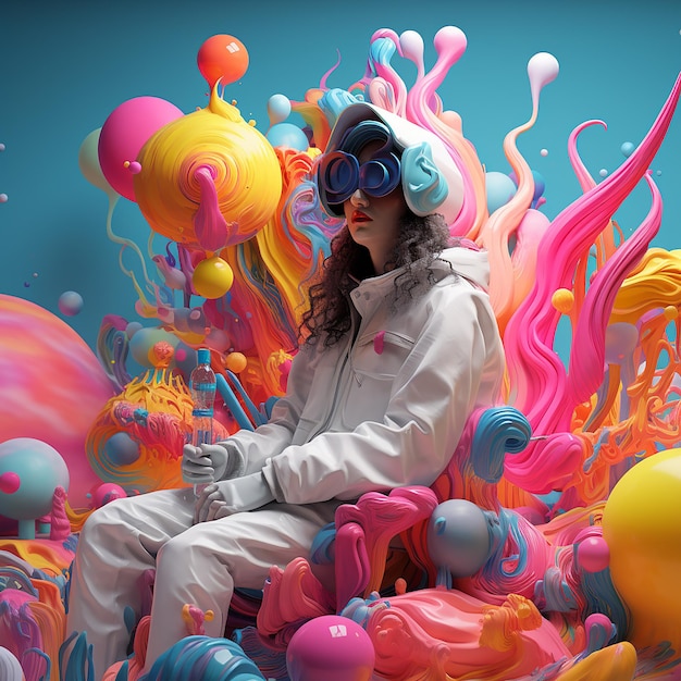3D-фотографии художника, создающего искусство с яркими цветами
