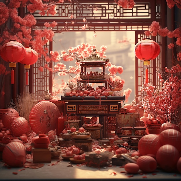 3d rendered photos of chinese new year celebrations