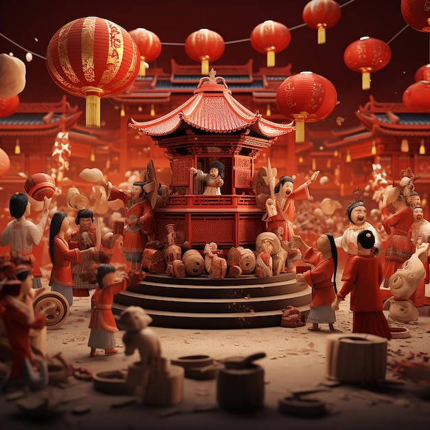 3d rendered photos of chinese new year celebrations