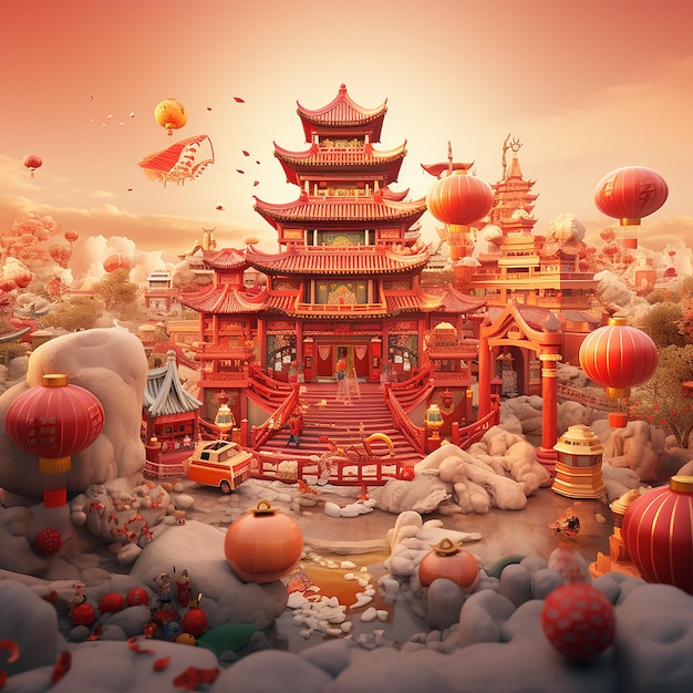 3d rendered photos of chinese new year