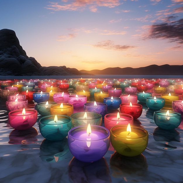 3D-фотографии красочных свечей на пляже
