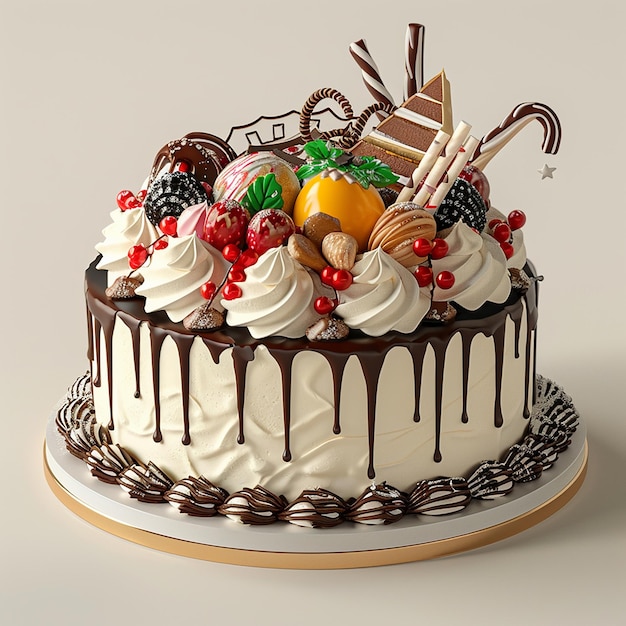 3D-рендеринговые фотографии вкусного торта на день рождения очень подробные фотографии