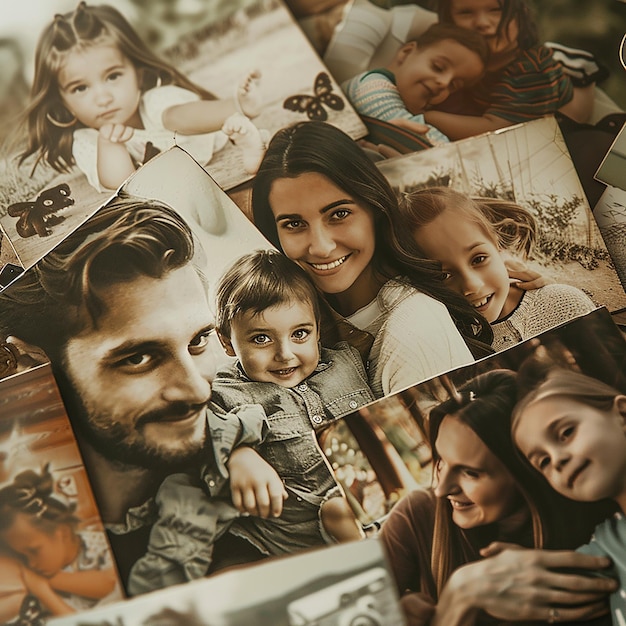 Photo 3d rendered photos of family collage templates half tone different designs