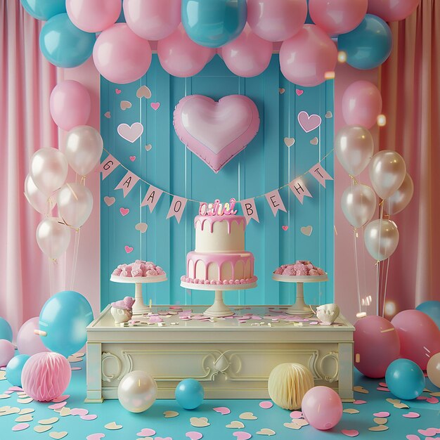 Foto foto renderizzate in 3d della fotografia di concetto a sorpresa di gender reveal party